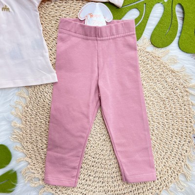 Conj. Batinha com Flores nas Mangas e Calça Legging - Rosa e Rose
